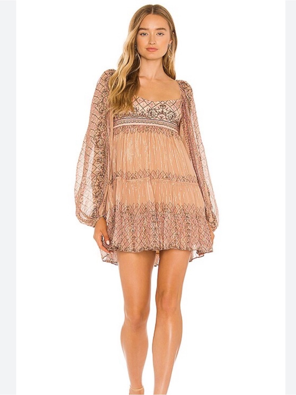 HEMANT & NANDITA Noor Tiered Mini Dress in Beige, size xs, NWT